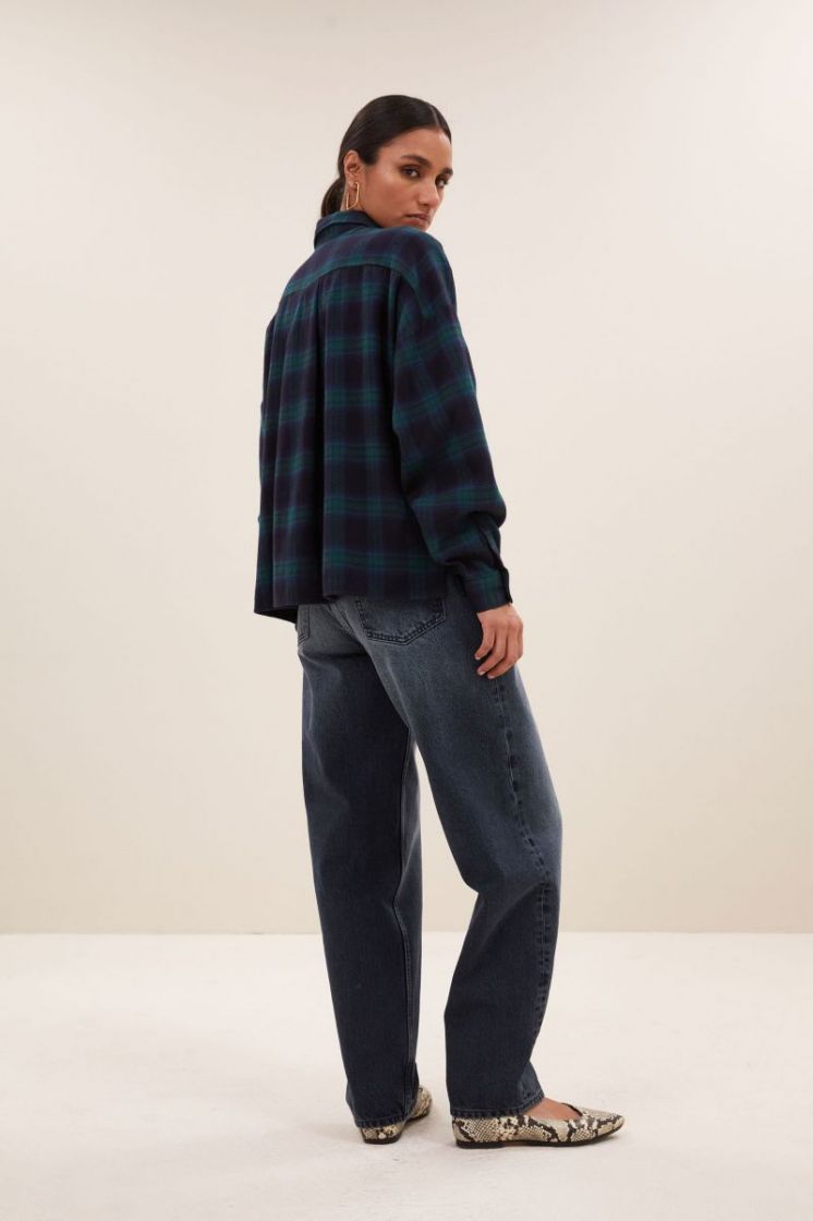 Jada check blouse 499-Bottle Gree