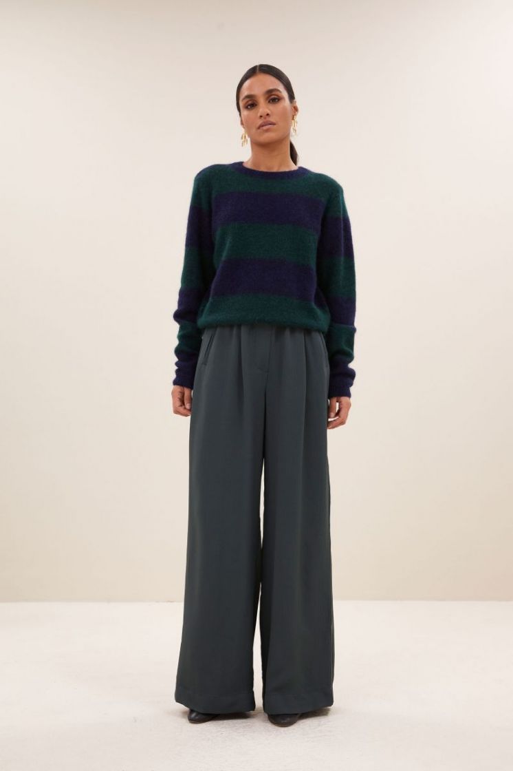 Gwen big stripe pullover 476-Dark green 