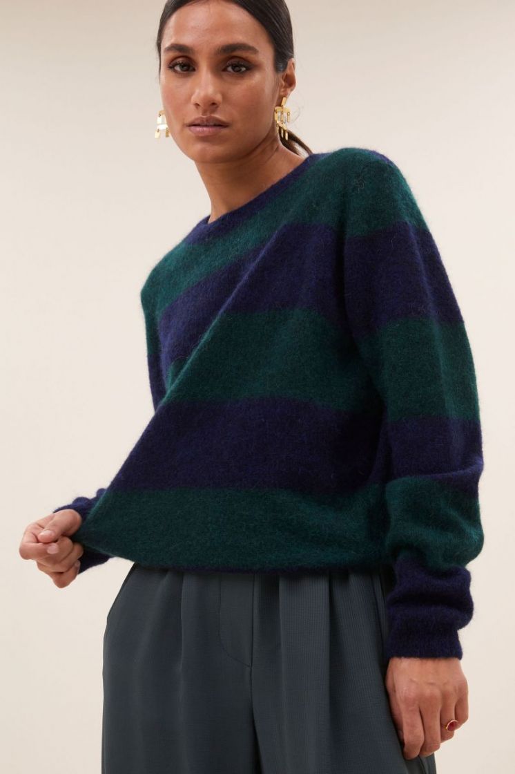 Gwen big stripe pullover 476-Dark green 