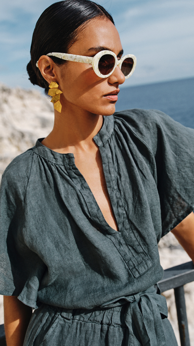 Vina Linen Blouse 867-Charcoal
