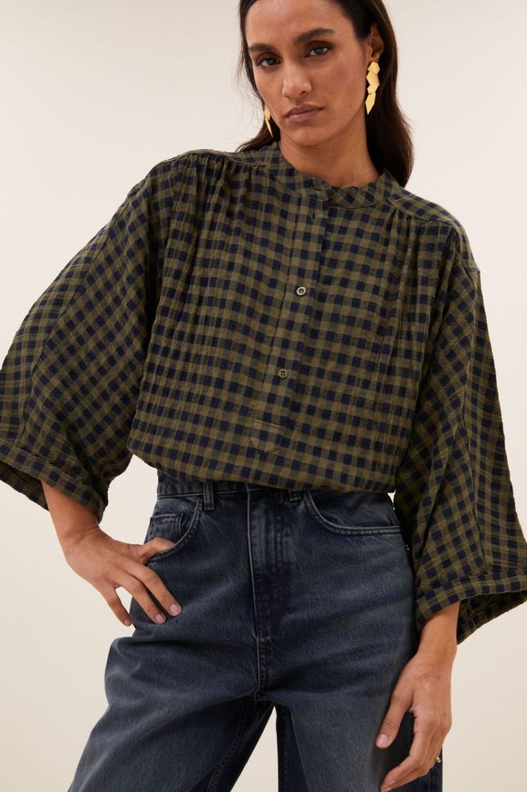 Jess Blouse 1411-Olive Chec