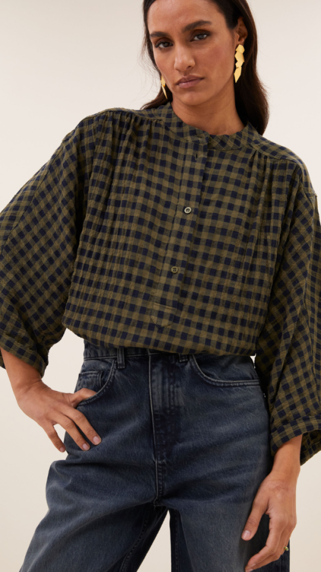 Jess Blouse 1411-Olive Chec