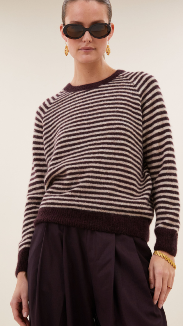 Sally Stripe Pullover 1342-Burgundy C