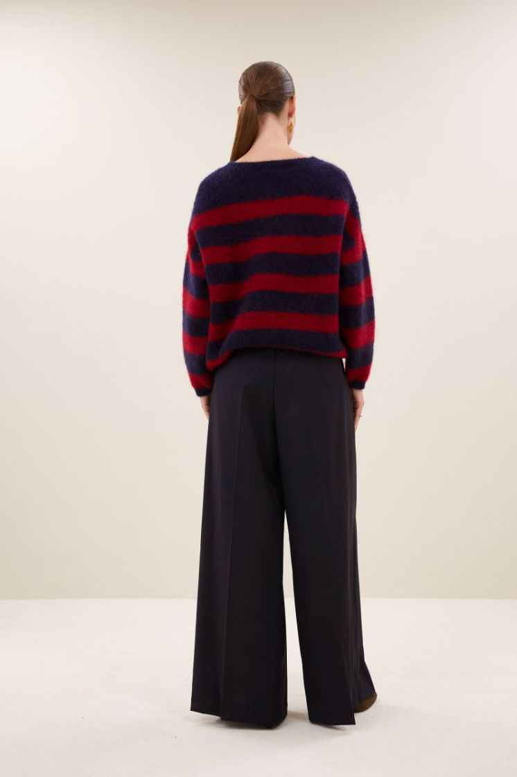 Gigi Stripe Pullover 1327-Wine Strip